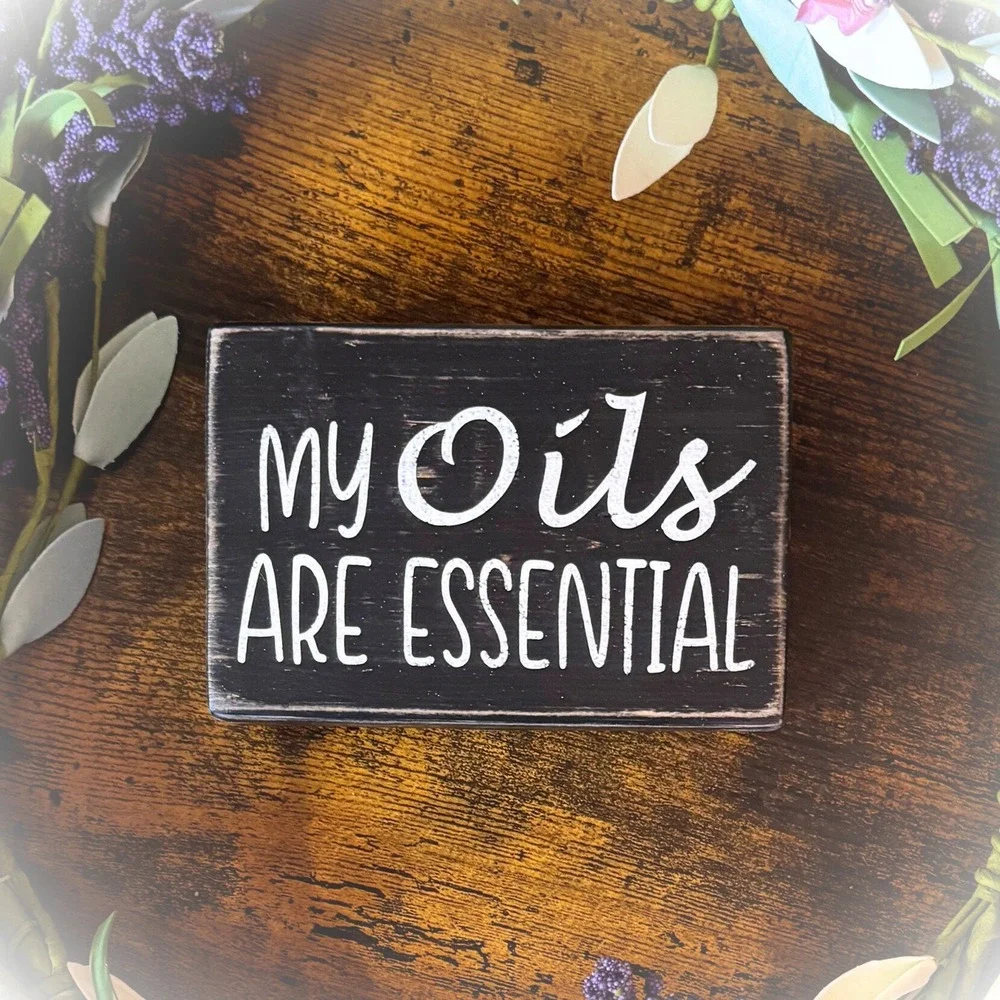 Basket Case Designs My Oils Are Essential‎ Wood Sign Essential Oil Holder Black